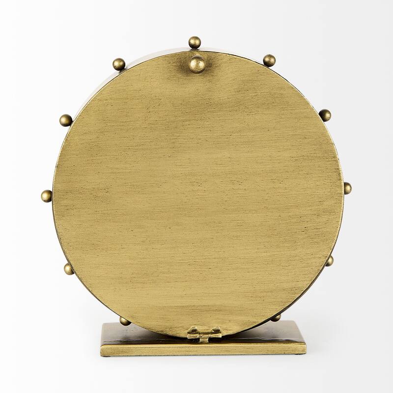 Marian Gold Metal Studded Round Table Clock - 11"W x 3.1"D x 11"H