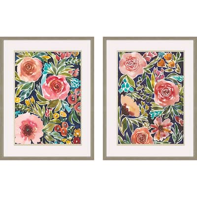 Flower Patch S/2 Framed Art Giclee Under Glass - Multi-Color