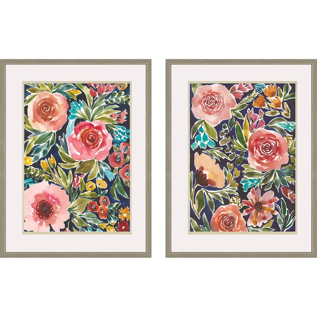 Flower Patch S/2 Framed Art Giclee Under Glass - Multi-Color
