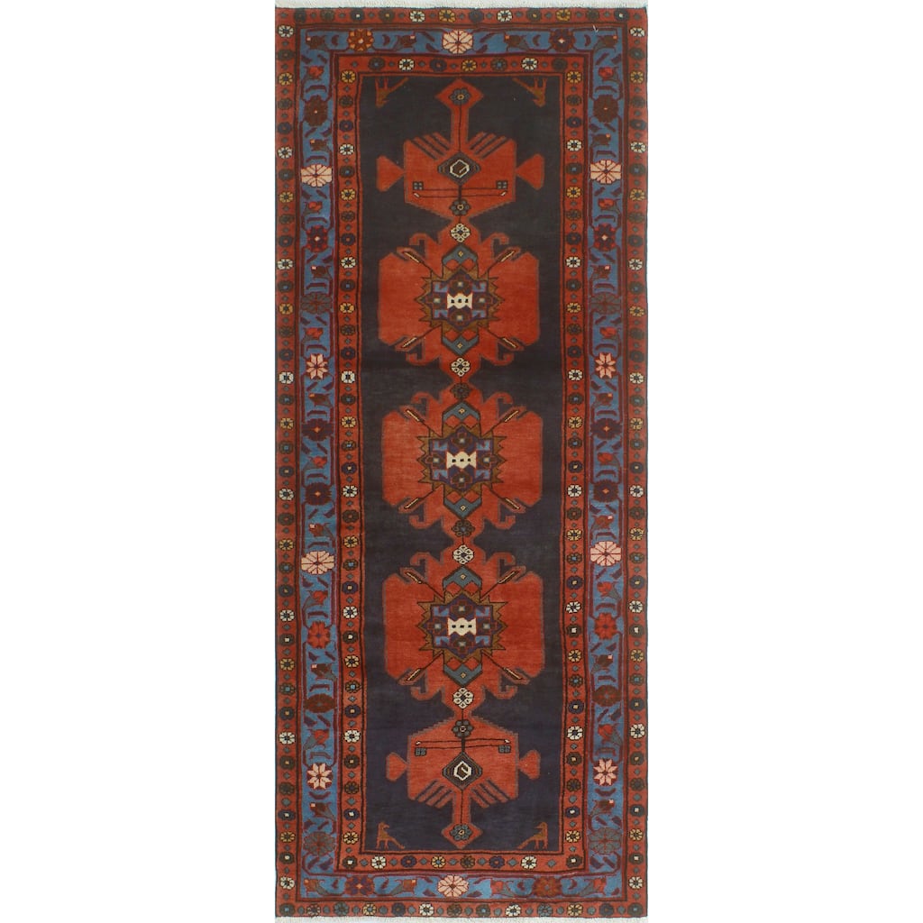 Fine Vintage Distressed Eunice Charcoal/Orange Runner - 3'8" x 9'1"