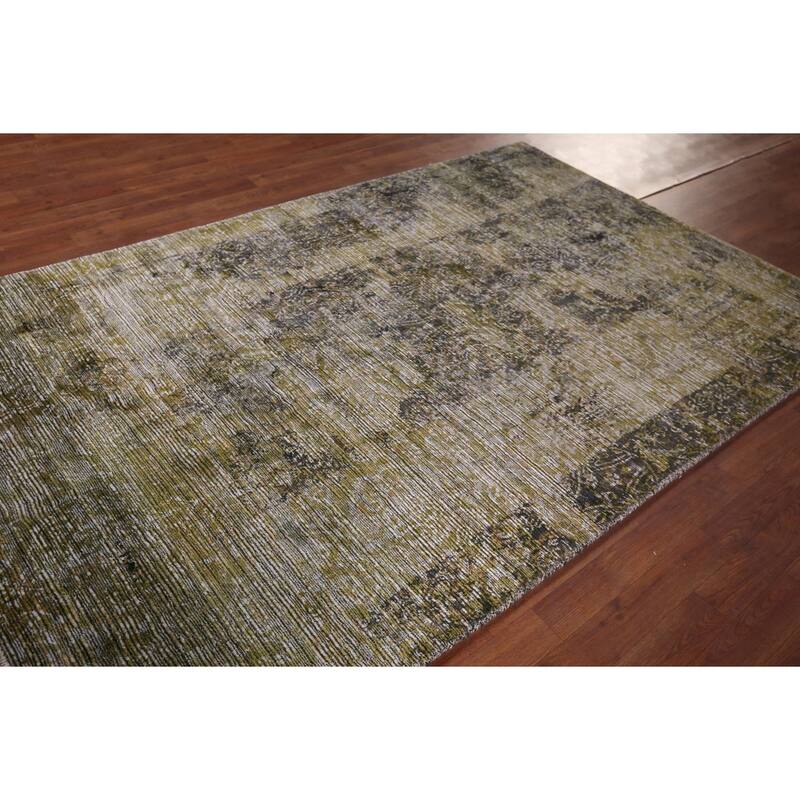 Abstract Indian Area Rug Hand-Knotted Wool Carpet - 5'0"x 7'11"