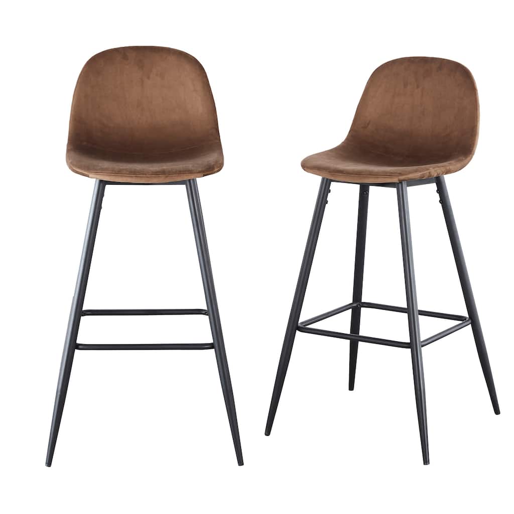 30 Inches Velvet Barstool Modern Counter Bar Height Chair for Kitchen Bar, Set of 2 - 19.3"D x 19.3"W x 39.1"H