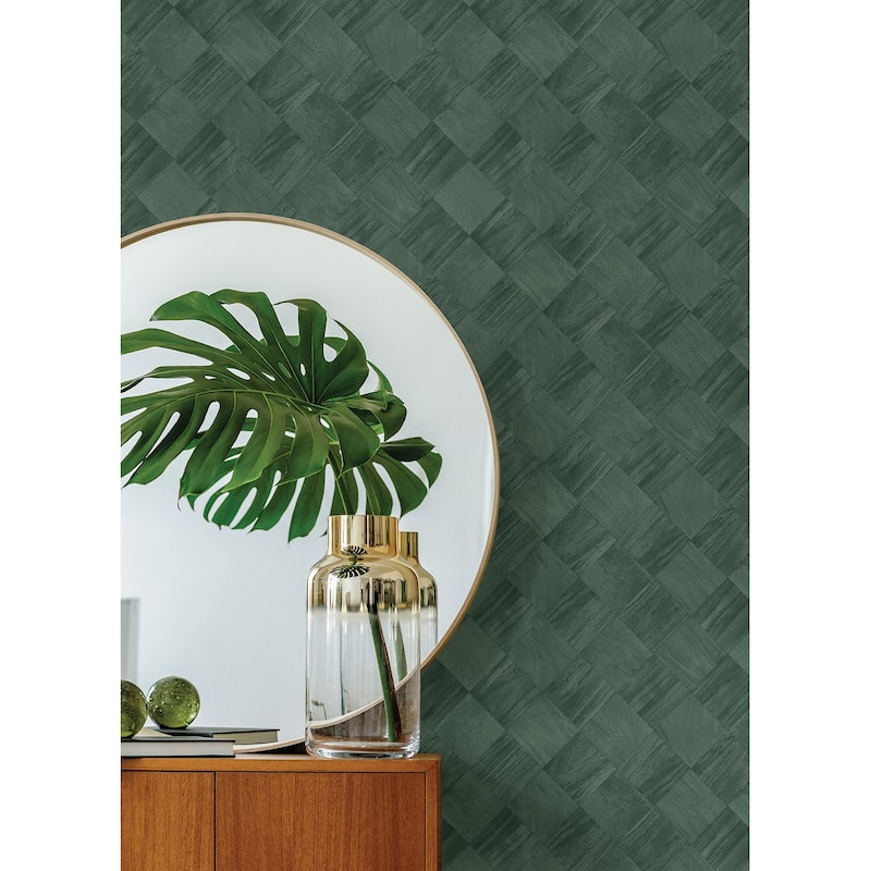 A-Street Prints Thriller Green Wood Tile Wallpaper