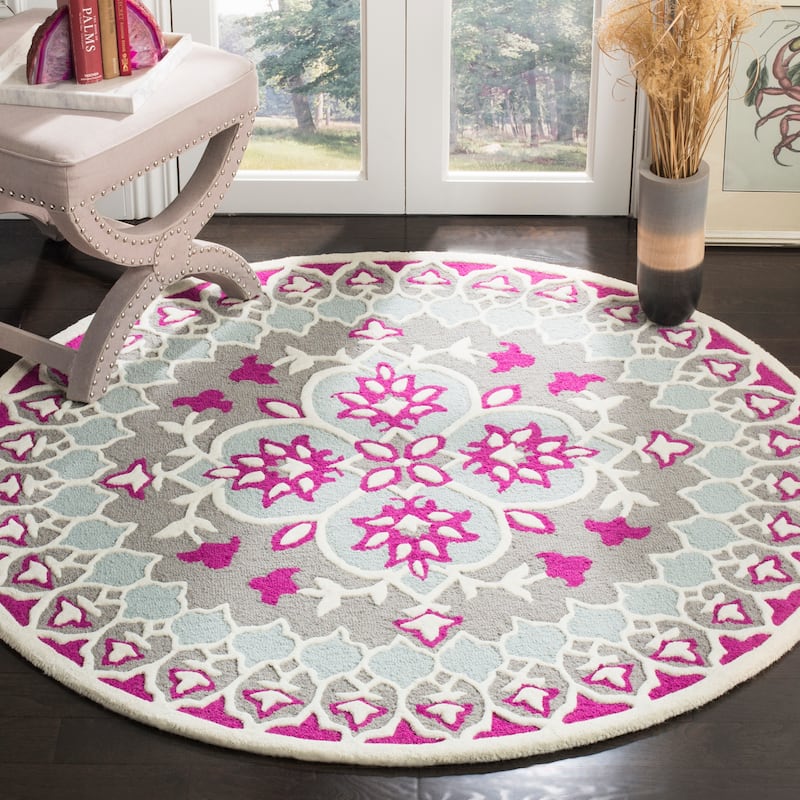 SAFAVIEH Handmade Bellagio Ronak Modern Oriental Wool Rug - 5' Round - Grey/Ivory