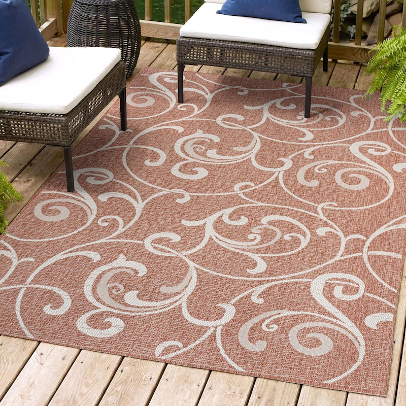 JONATHAN Y Isla Traditional Classic All-Over Scroll Green/Cream Indoor/Outdoor Area Rug