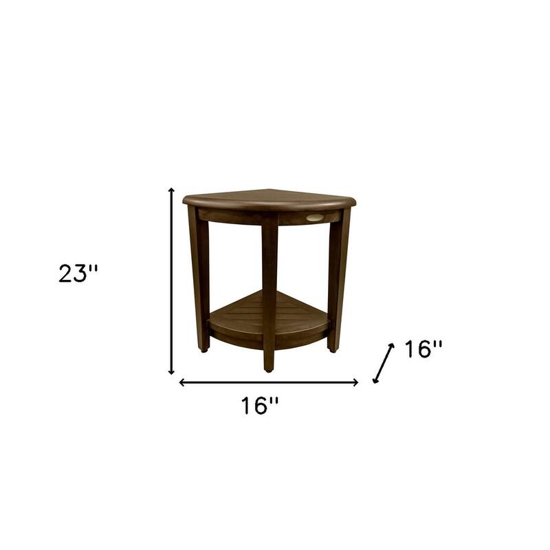 Curvilinear Dark Brown Teak 18" Corner Shower Bench With Shelf