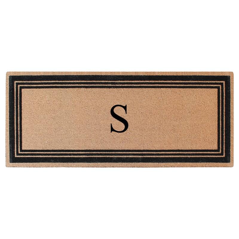 A1HC Natural Coir Monogrammed Flock Anti shed Treated Durable Doormat BlackBeige