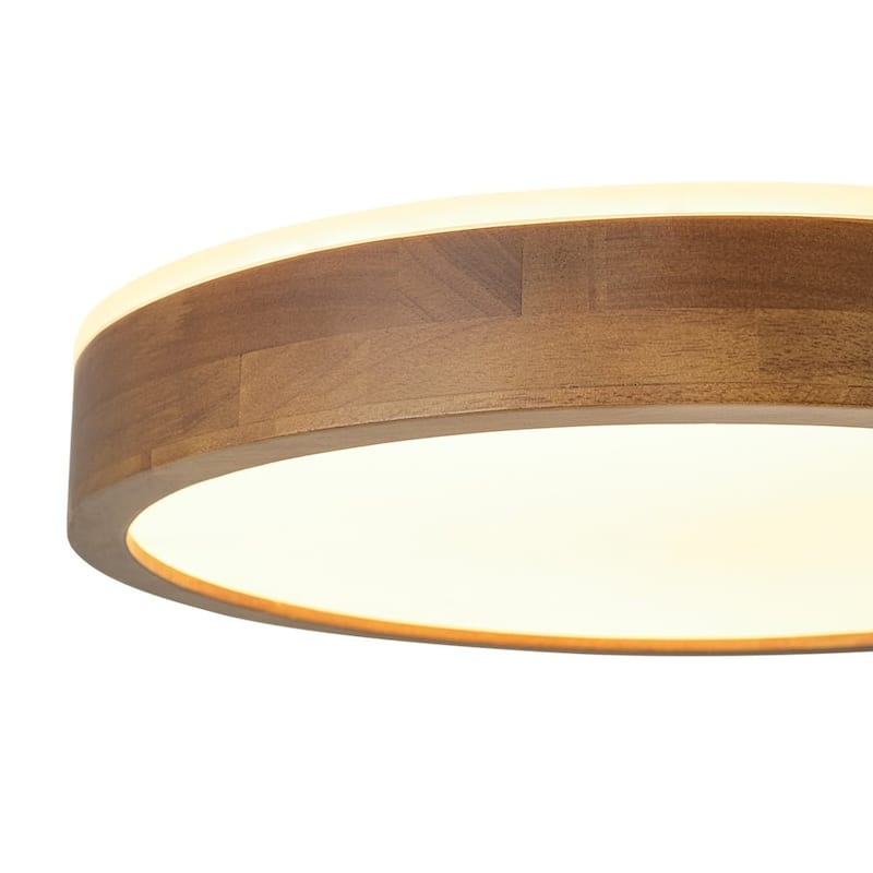 Nordic Wood Round Dimmable LED Top-halo Flush Mount Ceiling Light - 15.7 in