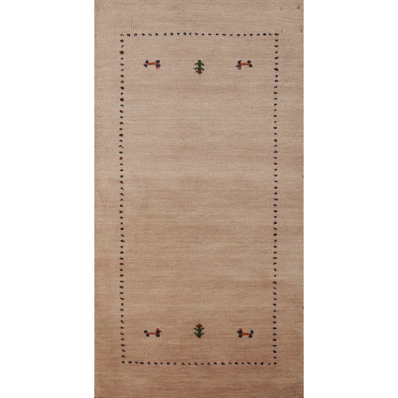 Hand Knotted Oriental 100% Wool Carpet Tribal Animal Pictorial Peach Gabbeh Runner Rug - 4' 8'' X 2' 3''