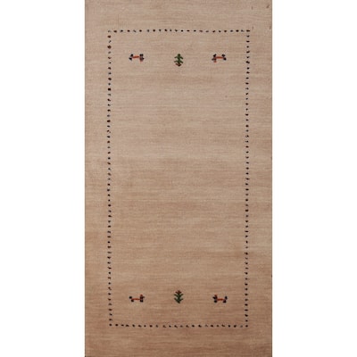 Hand Knotted Oriental 100% Wool Carpet Tribal Animal Pictorial Peach Gabbeh Runner Rug - 4' 8'' X 2' 3''