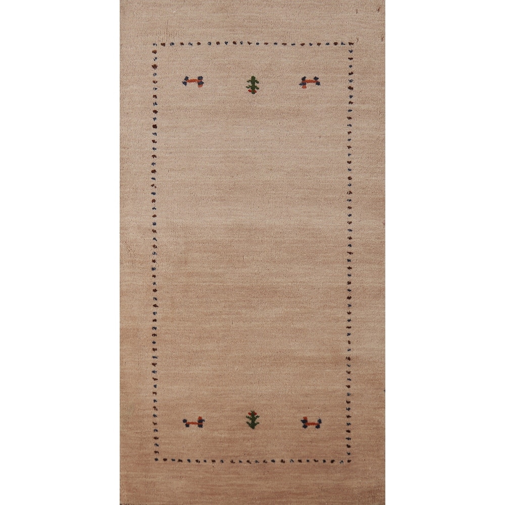 Hand Knotted Oriental 100% Wool Carpet Tribal Animal Pictorial Peach Gabbeh Runner Rug - 4' 8'' X 2' 3''