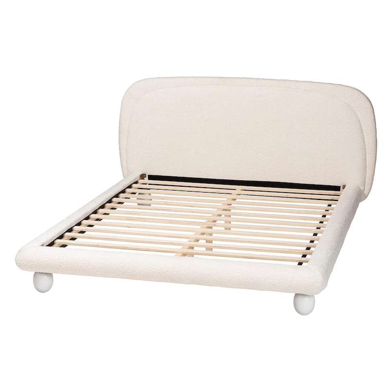Eladio Modern Luxe Ivory Boucle Fabric Queen Size Bed
