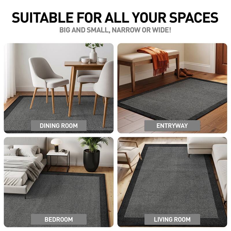 Modern Geometric Stripe Bordered Area Rug for Living Room, Bedroom, or Entryway - Low Pile Indoor Rug