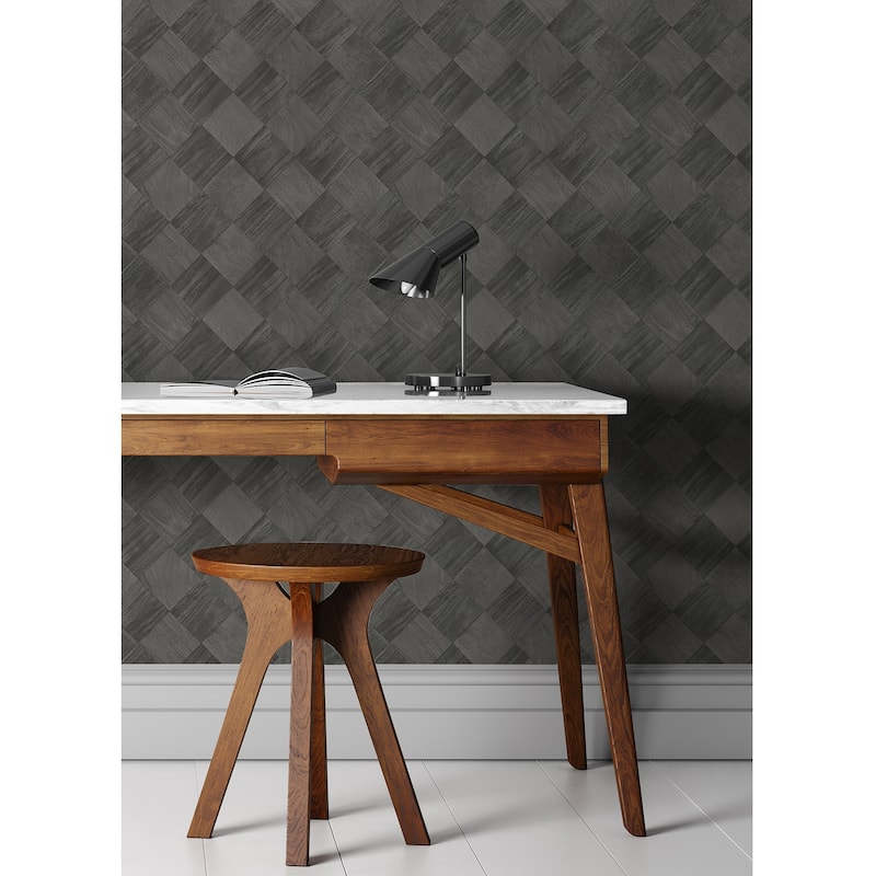 A-Street Prints Thriller Black Wood Tile Wallpaper