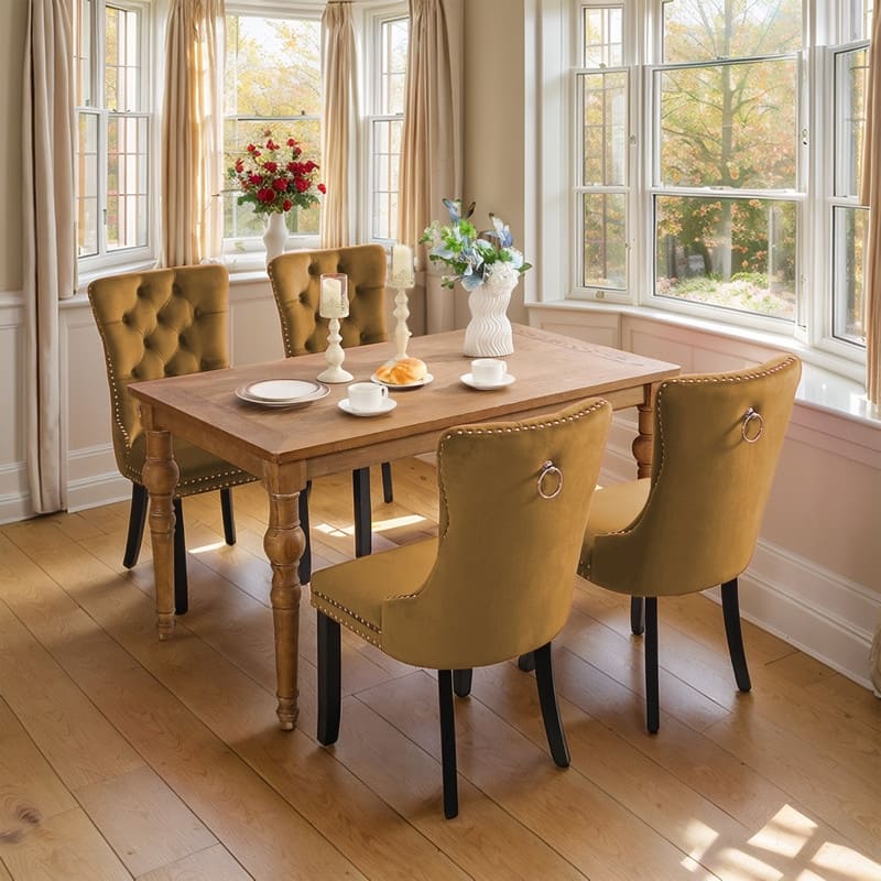 High-end Tufted Velvet Upholstered Nailhead Dining Chair Set of 4 - Yellow