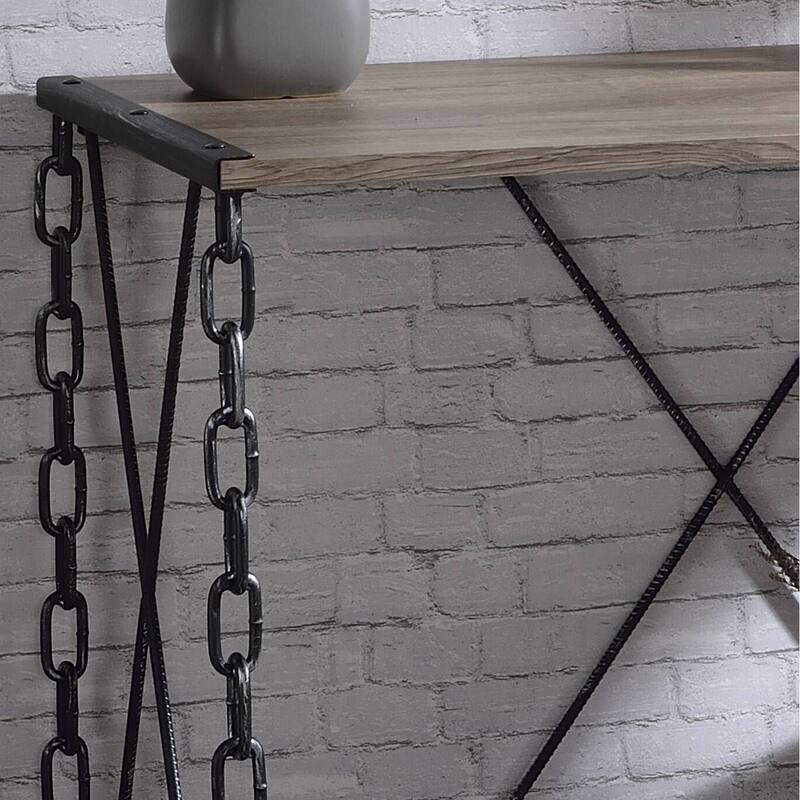 Rustic Oak and Antique Black Finish Console Table