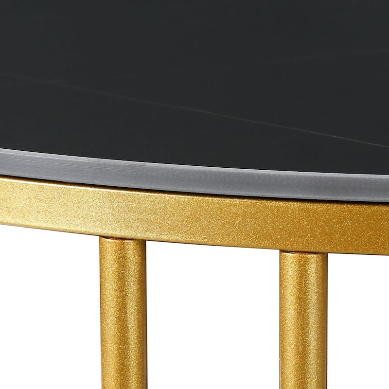 Marsie Modern Round Marble Coffee Table Two-tier Black Gold Tempered Glass Storage Table Top - 36''D x 17.5" H