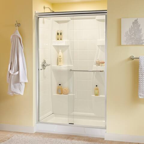 Delta Classic 48" Wide Sliding Semi Frameless Shower Door with Clear - Chrome