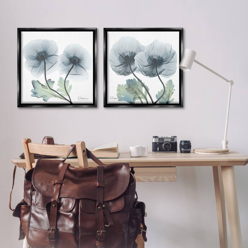 Stupell Luminous Sapphire Florals Framed Floater Canvas Wall Art Design By Albert Koetsier (Set of 2)