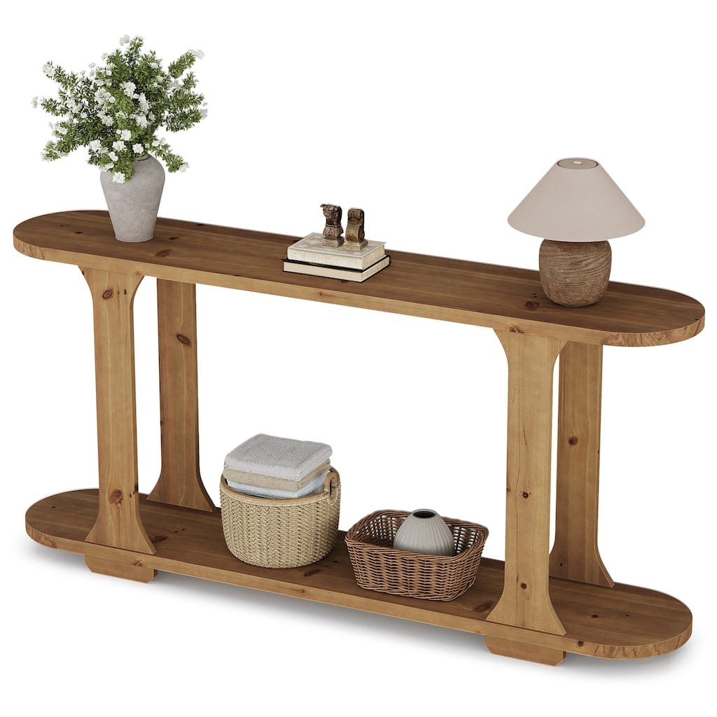 63 Inch Farmhouse Console Table, Solid Wood Couch Table Behind Sofa