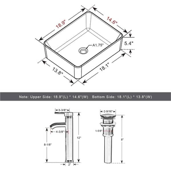 dimension image slide 0 of 14, Eclife Modern Bathroom Sink Tempered Glass & Ceramic Artisan Basin for Vanity