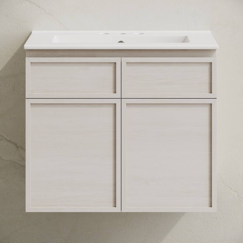 St. Tropez 24" Wall-Mounted Bathroom Vanity In White Oak With 3-Hole Centerset Sink Top - 24