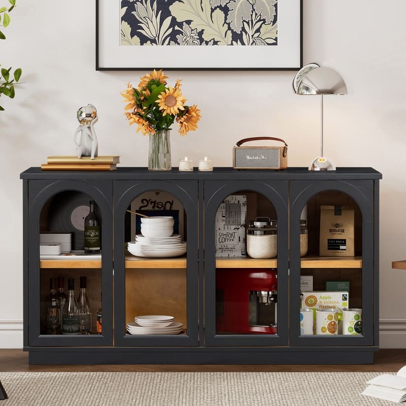 57.7" Large Sideboard Buffet Cabinet with Adjustable Shelves and Glass Doors for Kitchen and Dining Room
