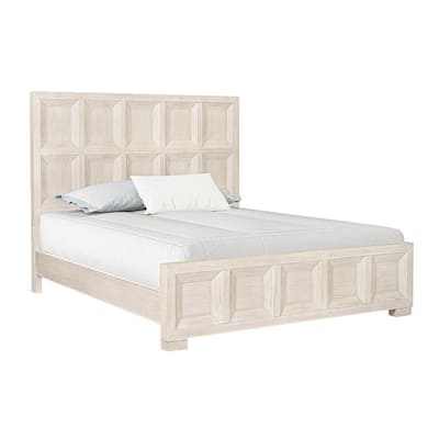 Kizie Queen Size Bed, Modern Classic Recessed Panels, Beige Solid Wood