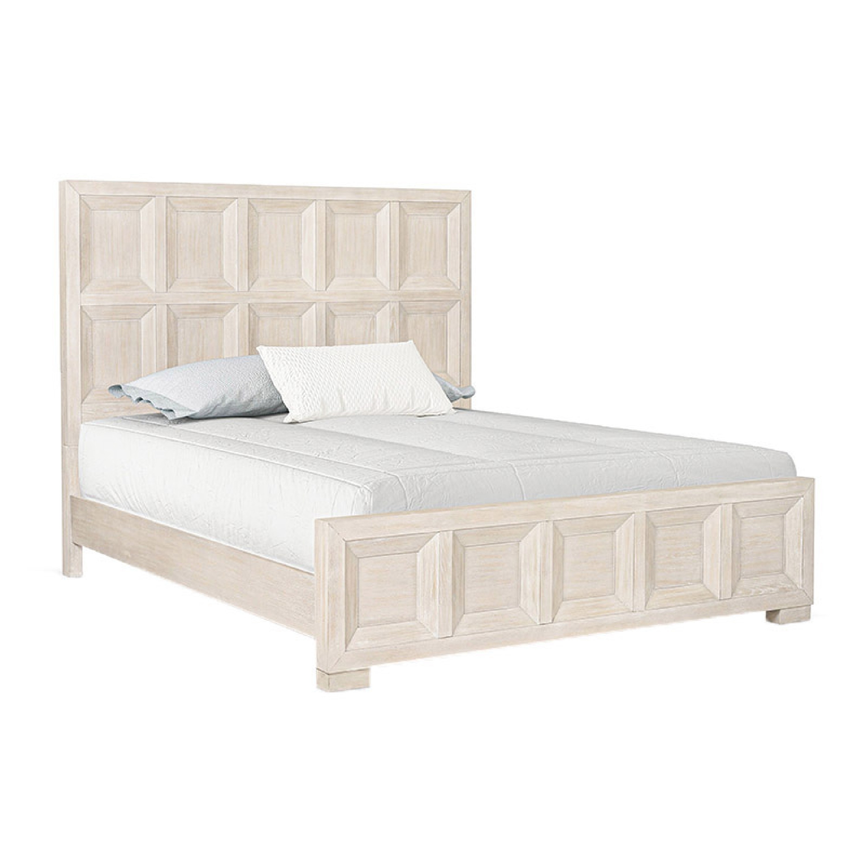 Kizie Queen Size Bed, Modern Classic Recessed Panels, Beige Solid Wood