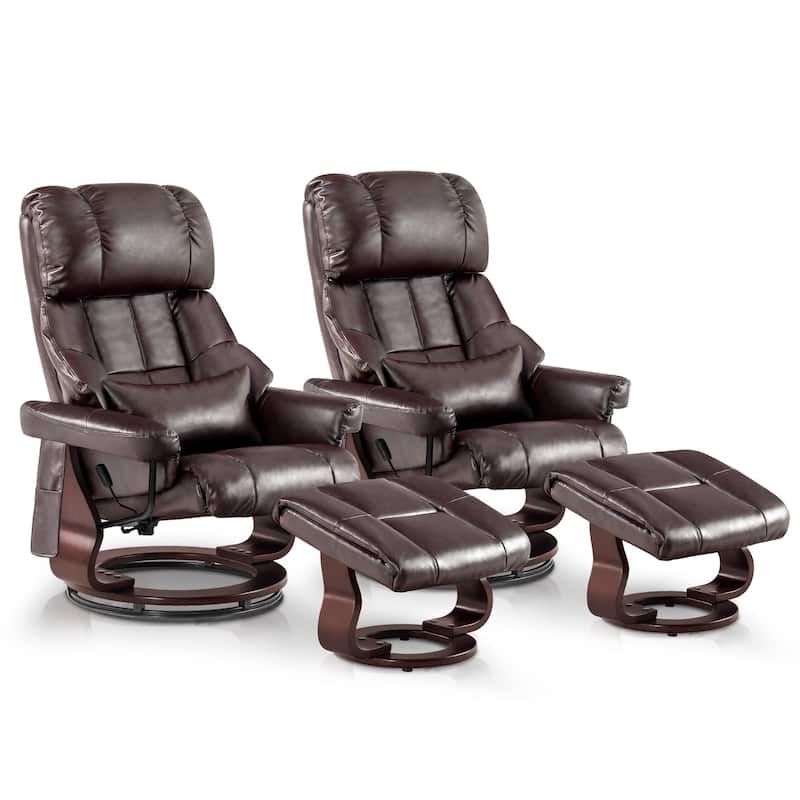 MCombo Set of 2 Recliner Chair with Ottoman Vibration Massag Faux Leather 9068 - Dark Brown