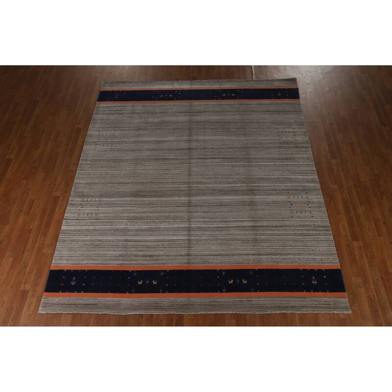 Hand Knotted Oriental 100% Wool Carpet Tribal Tribal Greys & Charcoal Gabbeh Area Rug - 10' 1'' X 8' 5''