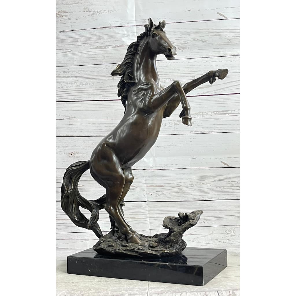Rearing Wild Stallion Horse Bronze Statue Sculpture Figure Equestrian Horses Decor Signed Art