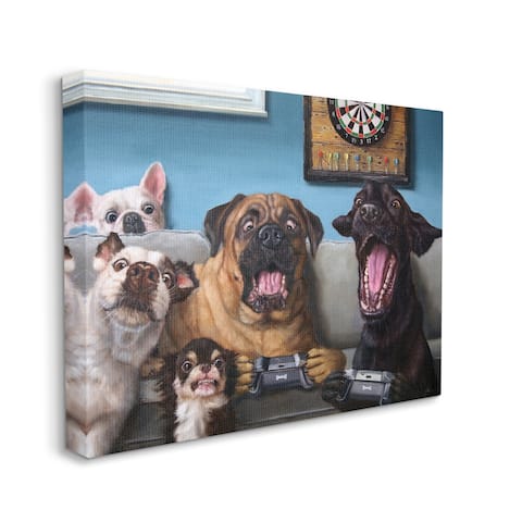 Stupell Industries Funny Dogs Playing Video Games Livingroom Pet Portrait Canvas Wall Art - Blue