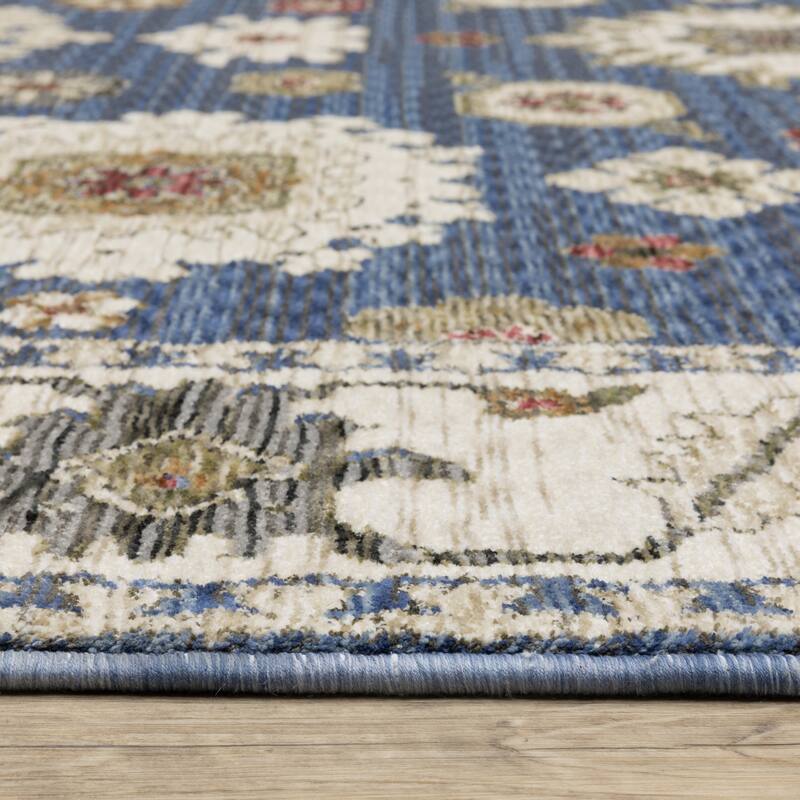 Style Haven Henretta Bordered Floral Blue/ Ivory Fringe Edge Area Rug