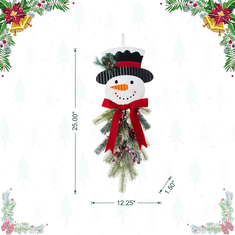 Glitzhome 25"H Greenery Floral Snowman Door Hanger Wall Hanging Decor