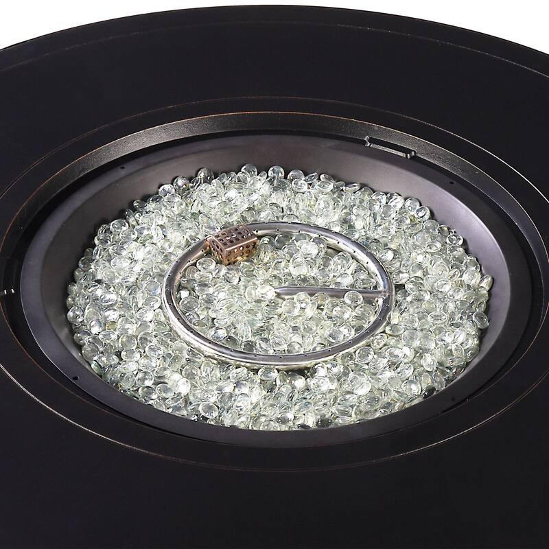 Round 44 in. x 44 in. Aluminum Propane Fire Pit Table with Glass Beads, Two Covers, Lid, 55,000 BTUs - N/A