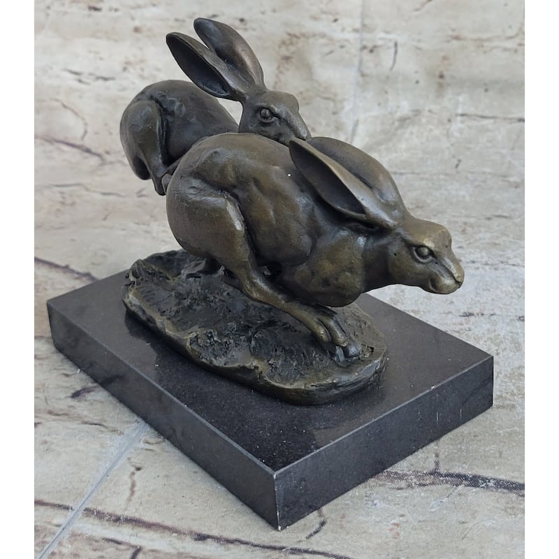Art Deco Hares Imitative Rabbit Bronze Sculpture Easter Bunny Marble Figurine Decoration