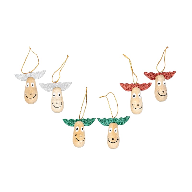 Novica Handmade Joyful Reindeer Wood Holiday Ornaments (Set Of 6)