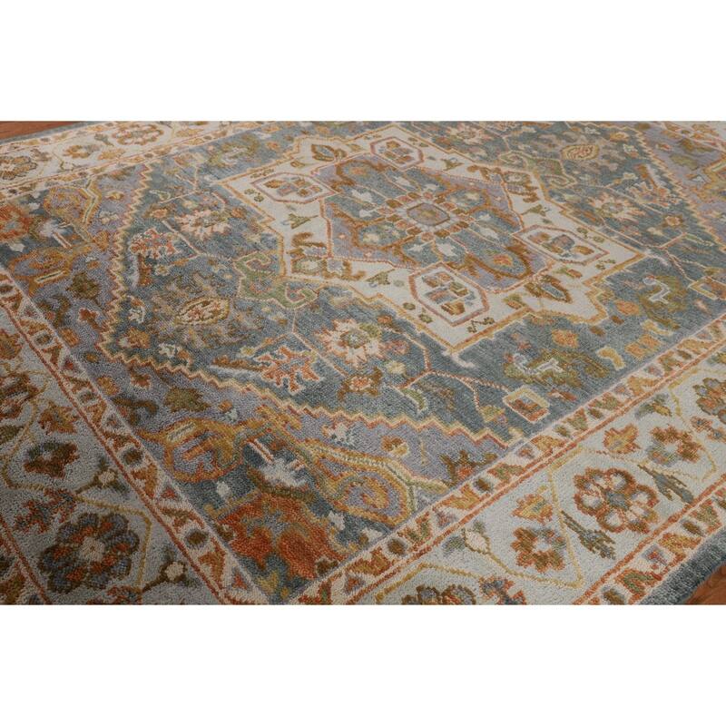 Geometric Grey Heriz Serapi Rug Hand-Knotted Traditional Wool Carpet - 8'1"x 9'11"