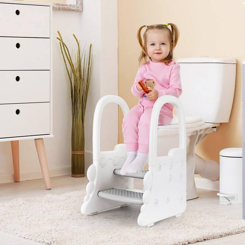 2-Tier Step Stool for Kids, Toddler Step Stool for Bathroom Sink - White