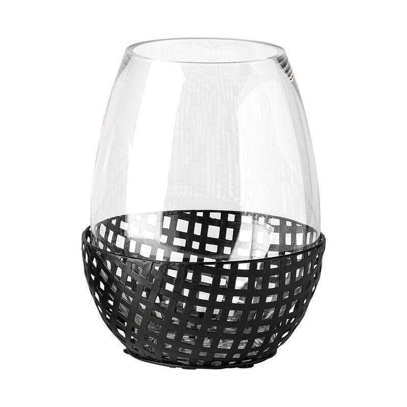 Reena I Small Black Woven Metal Base Table Candle Holder - 7.7L x 7.7W x 9.8H - Black