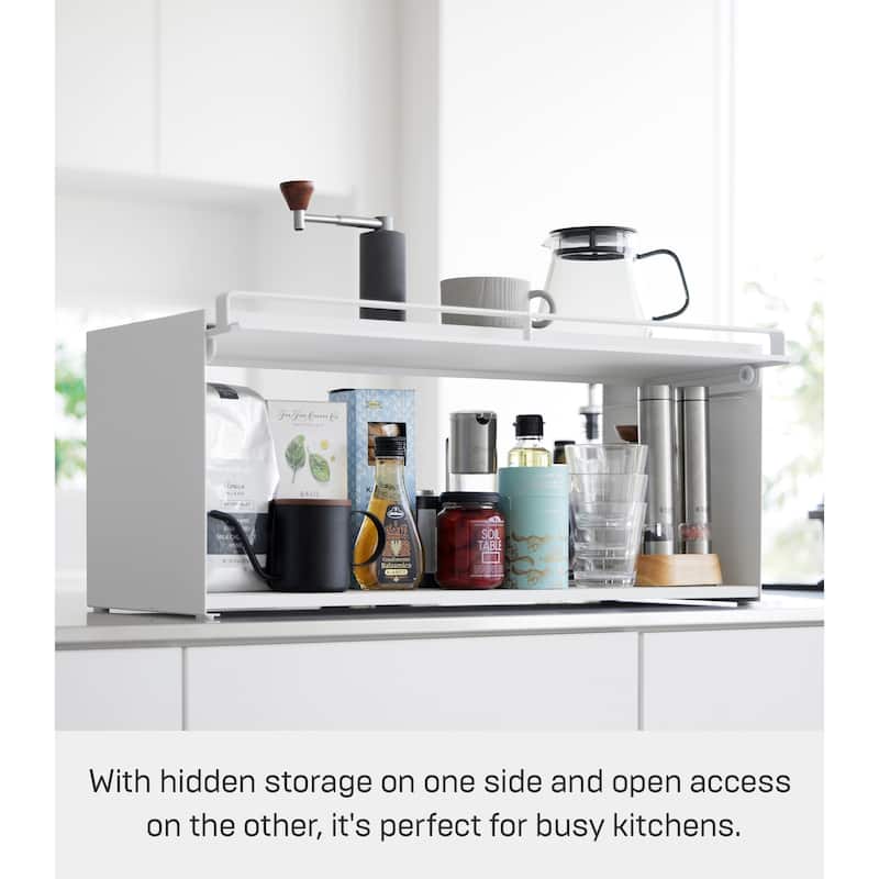 Yamazaki Home Front-Opening Countertop Storage Rack, Steel - L 10.51 x W 23.62 x H 9.92 inches