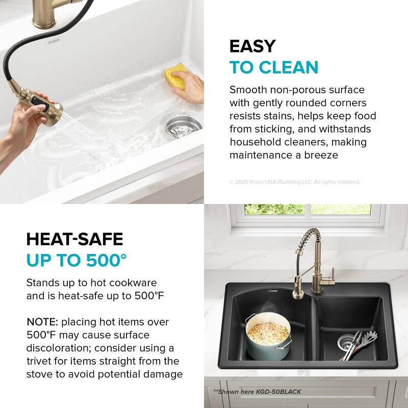 KRAUS Forteza Granite 33 inch 60/40 Undermount Drop-in Kitchen Sink