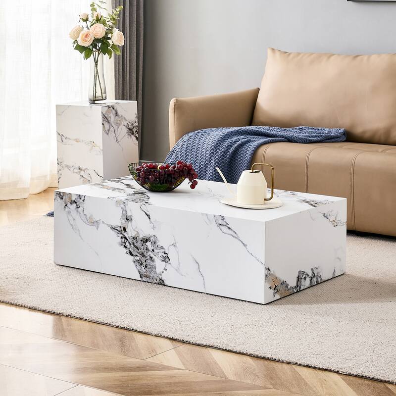 Marble Pattern Coffee Table Dining Table with Layer Waterproof, Accent Table End Table with Easy Assembly