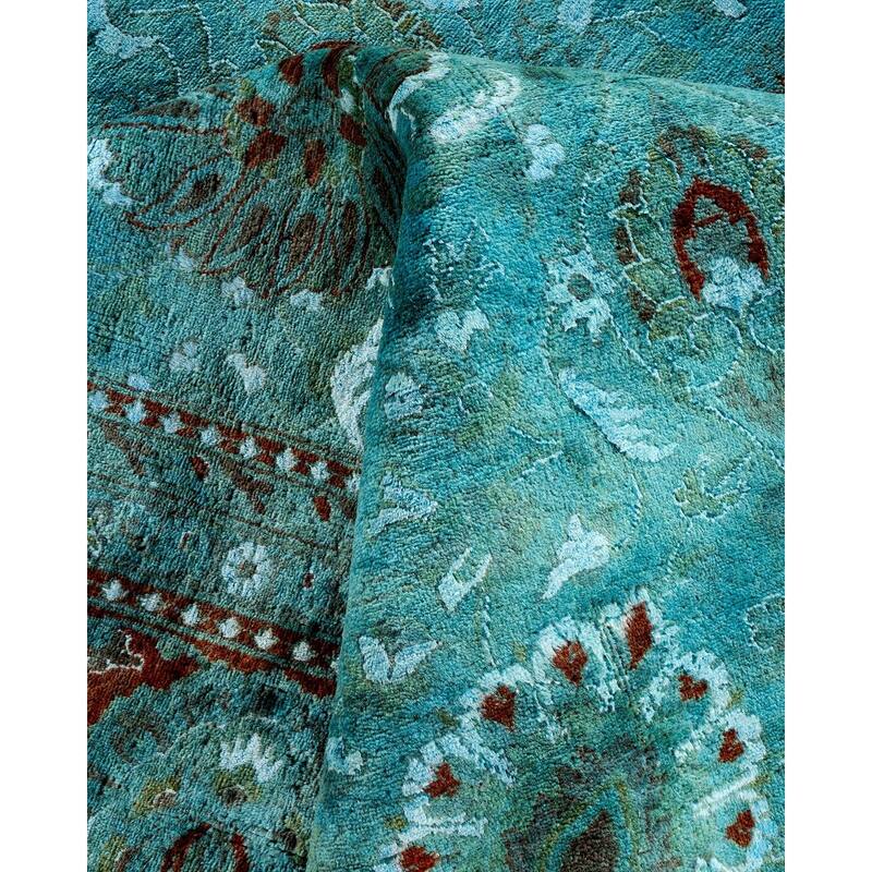 Overton Hand Knotted Wool Vintage Inspired Modern Contemporary Overdyed Blue Area Rug - 9' 2" x 12' 5"