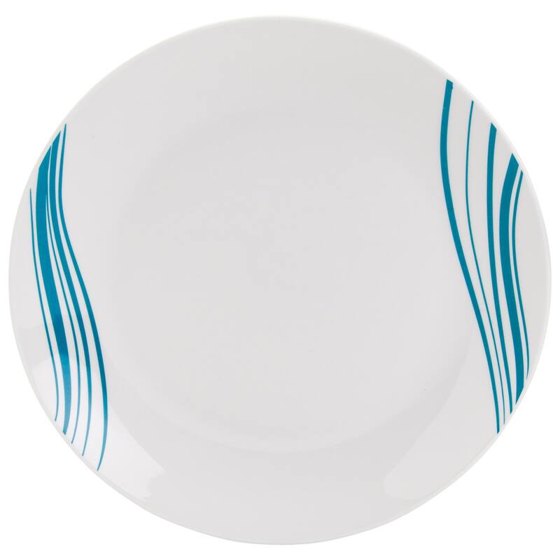 Tabletops Gallery Marina 12 Piece Porcelain Dinnerware Set in White with Aqua Stripes- Service for 4