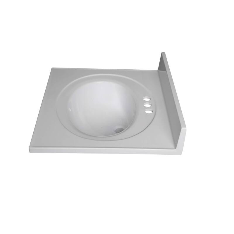 Fine Fixtures White Cultured Marble Top With Integrated Sink, 4" Backsplash and Overflow Included.