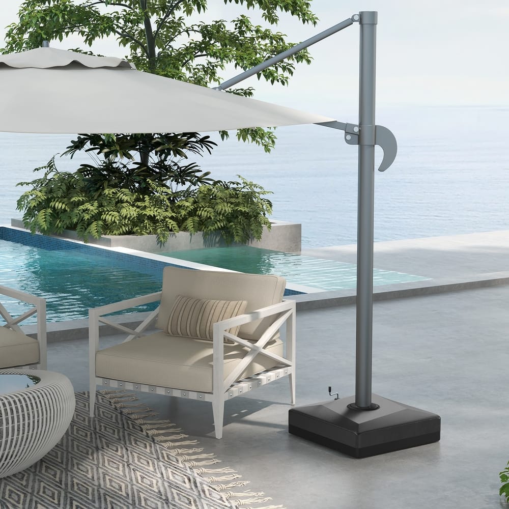 Outsunny 330 lbs. Fillable Umbrella Base, Heavy Duty Square Cantilever Umbrella Stand with Liftable Wheel