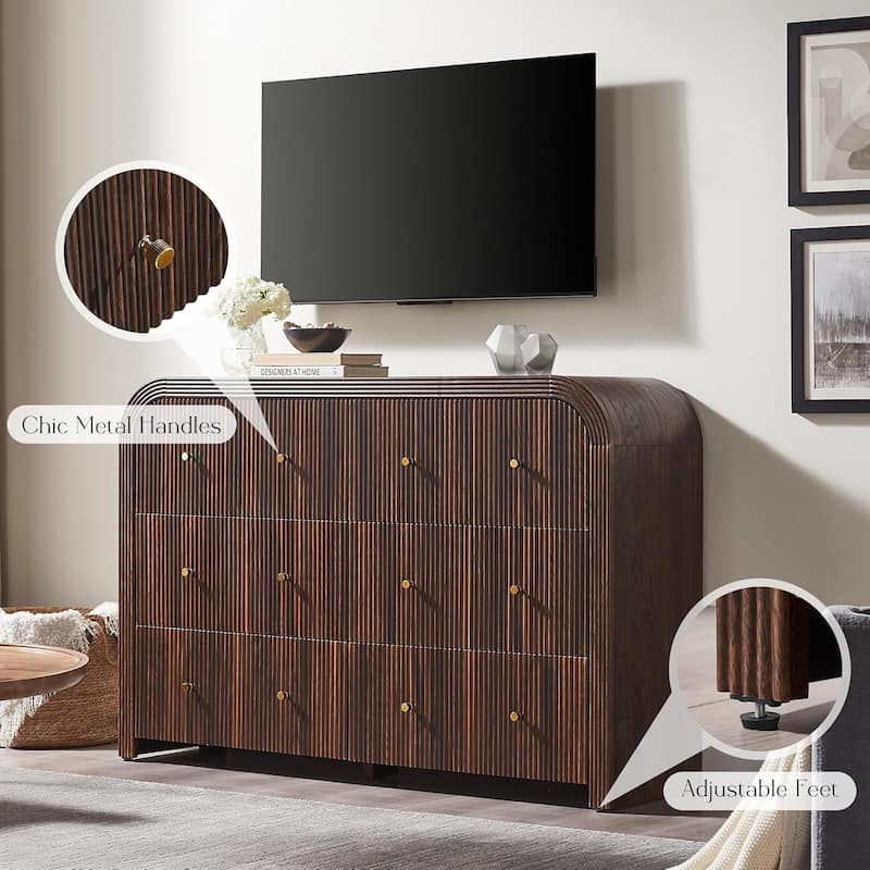 Modern Fluted 6 Drawers Dresser, Wood Chest of Drawers for Bedroom