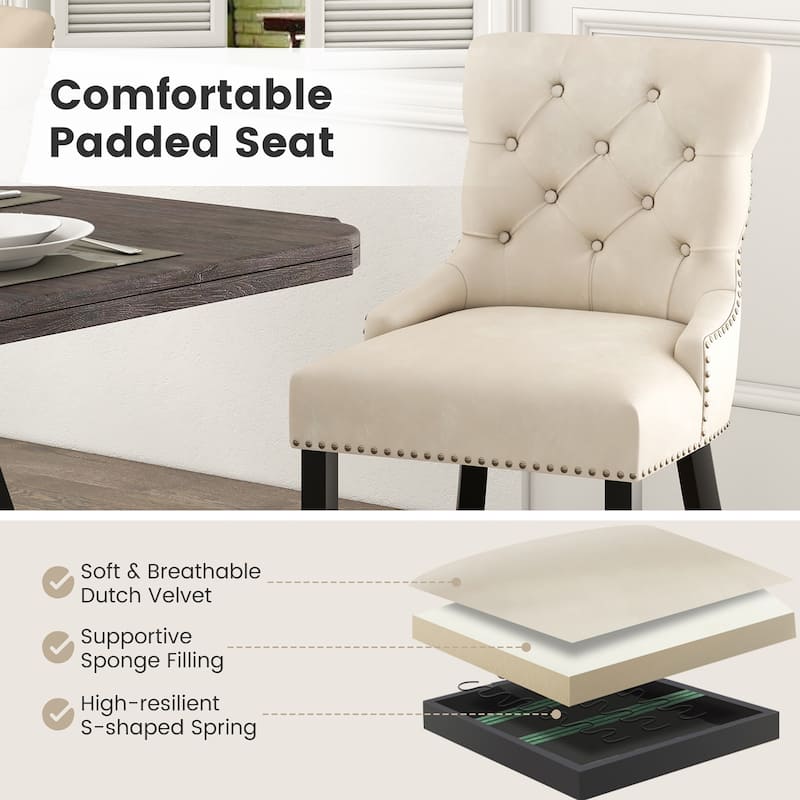 Gymax Upholstered Dining Chairs Set of 2 w/ Rubber Wood Legs Padded